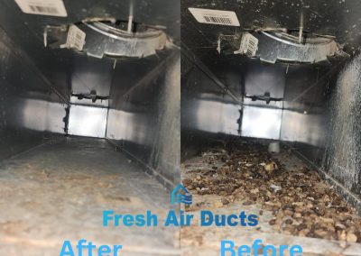 Side-by-side air duct images: left is clean (After), right is dirty with debris (Before). See the difference professional Air Ducts Cleaning in MD or Dryer Vent Cleaning can make for your home’s air quality.